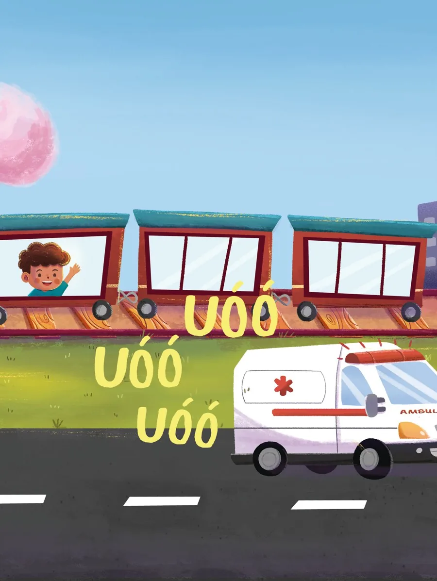 Página 16-17: trem e ambulância com UÓÓ